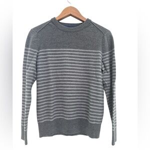 Banana Republic Wool Charcoal and Light Gray Striped Crewneck Sweater